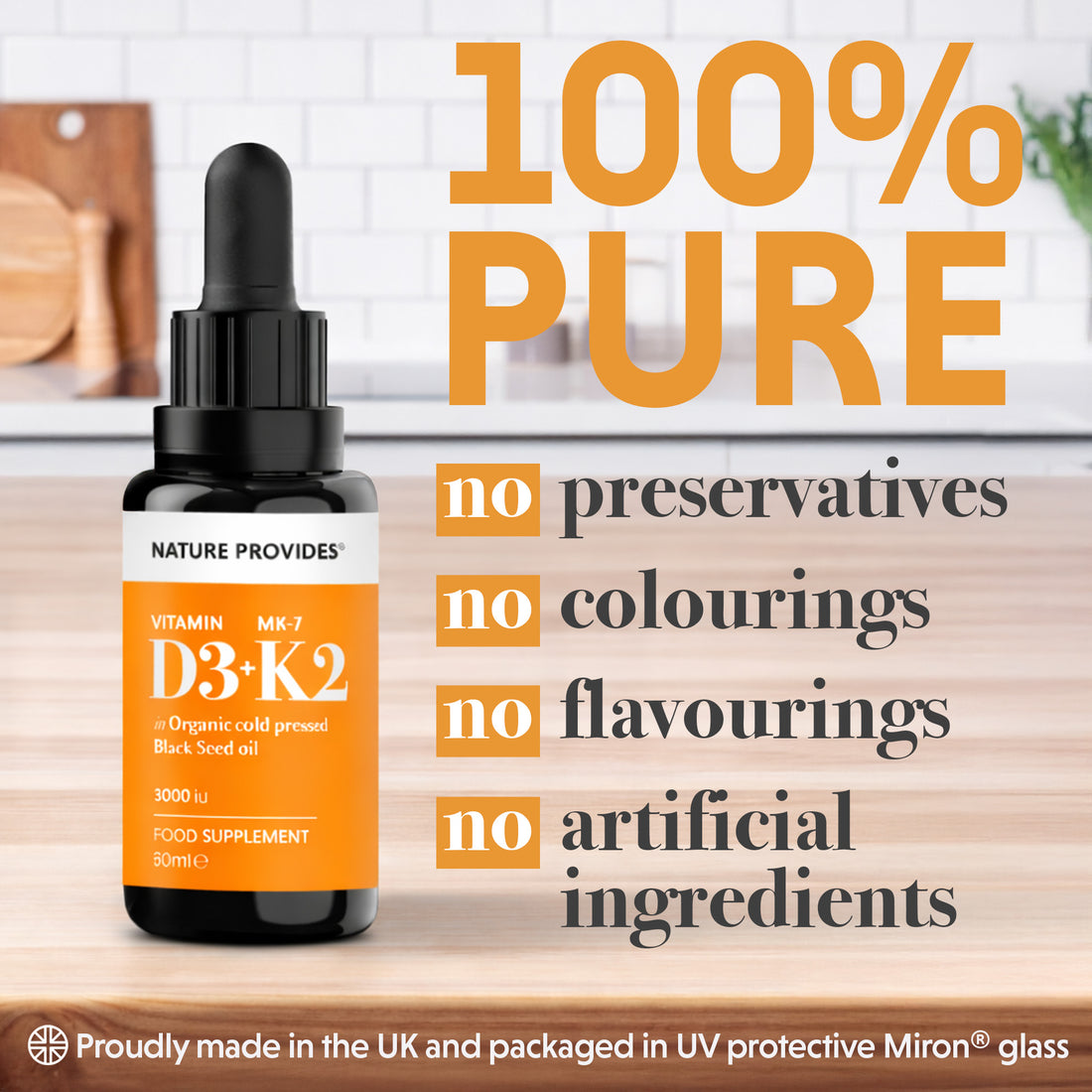 D3+K2 (3000IU) Liquid Vitamin D3 & K2 (MK7) in Organic BlackSeed Oil-30ml
