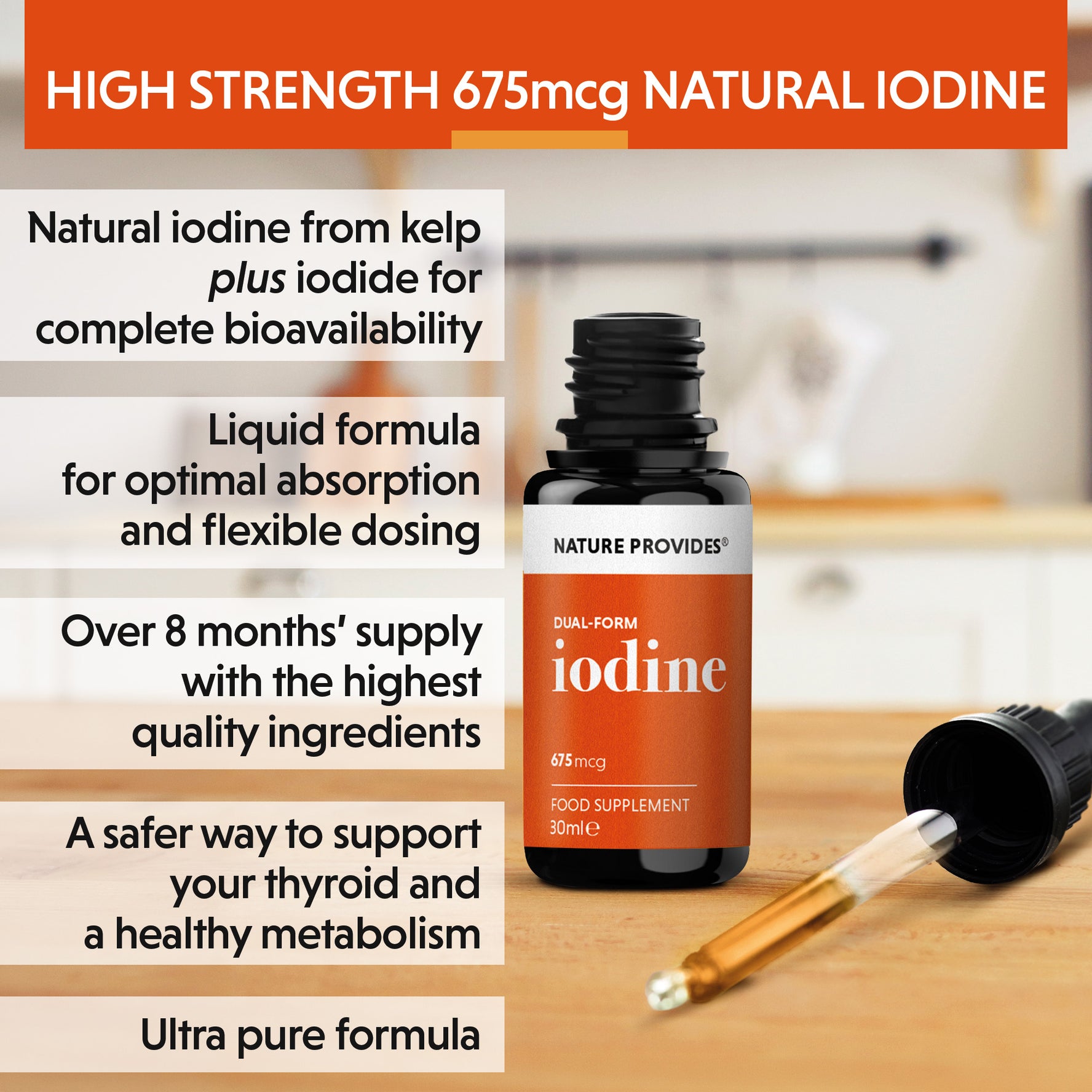 Iode en double forme (675 mcg) extrait d'algues naturelles - 30 ml