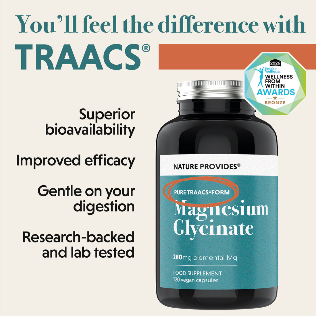 TRAACS® Magnésium Glycinate (240mg) - 120 Capsules