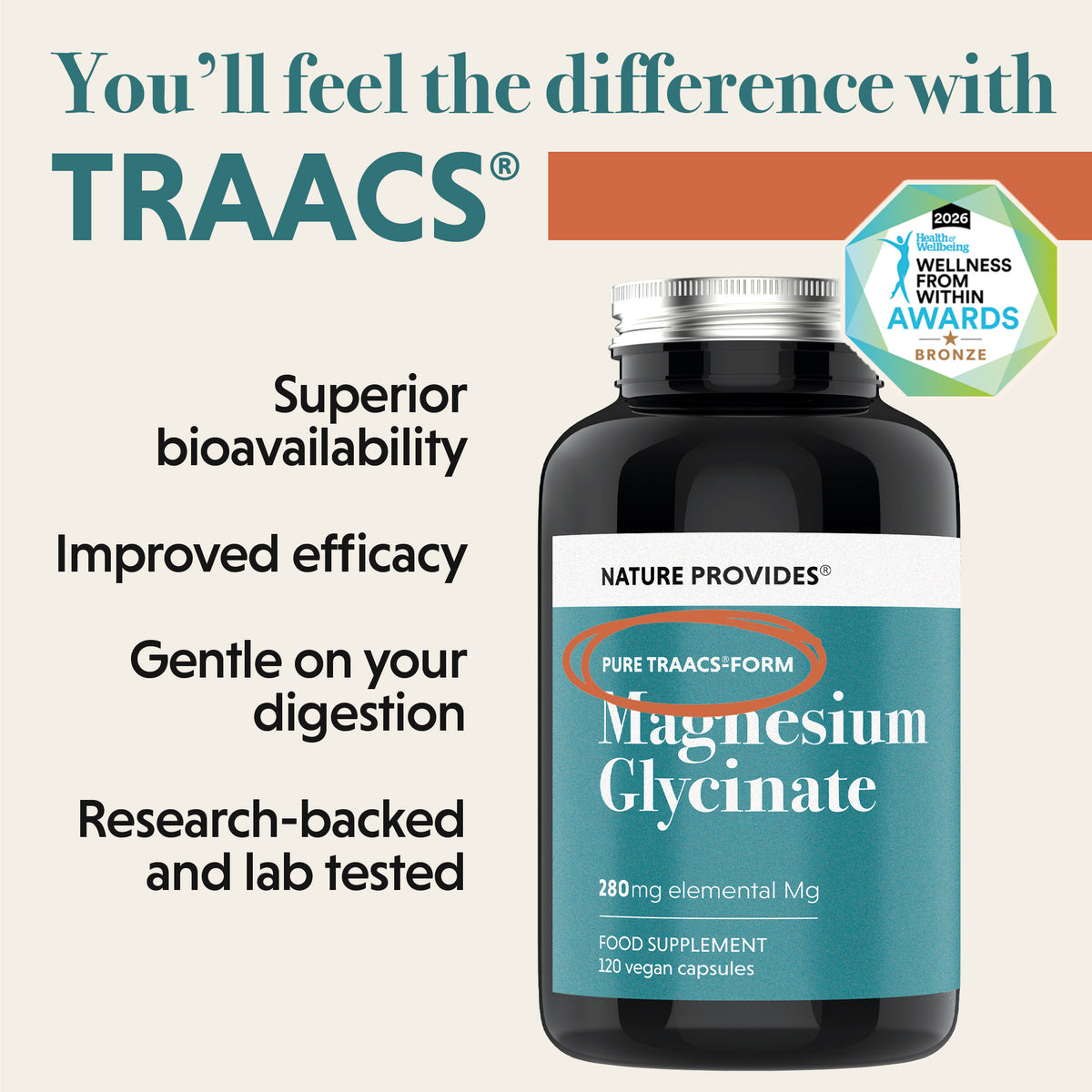 TRAACS® Magnésium Glycinate (240mg) - 120 Capsules