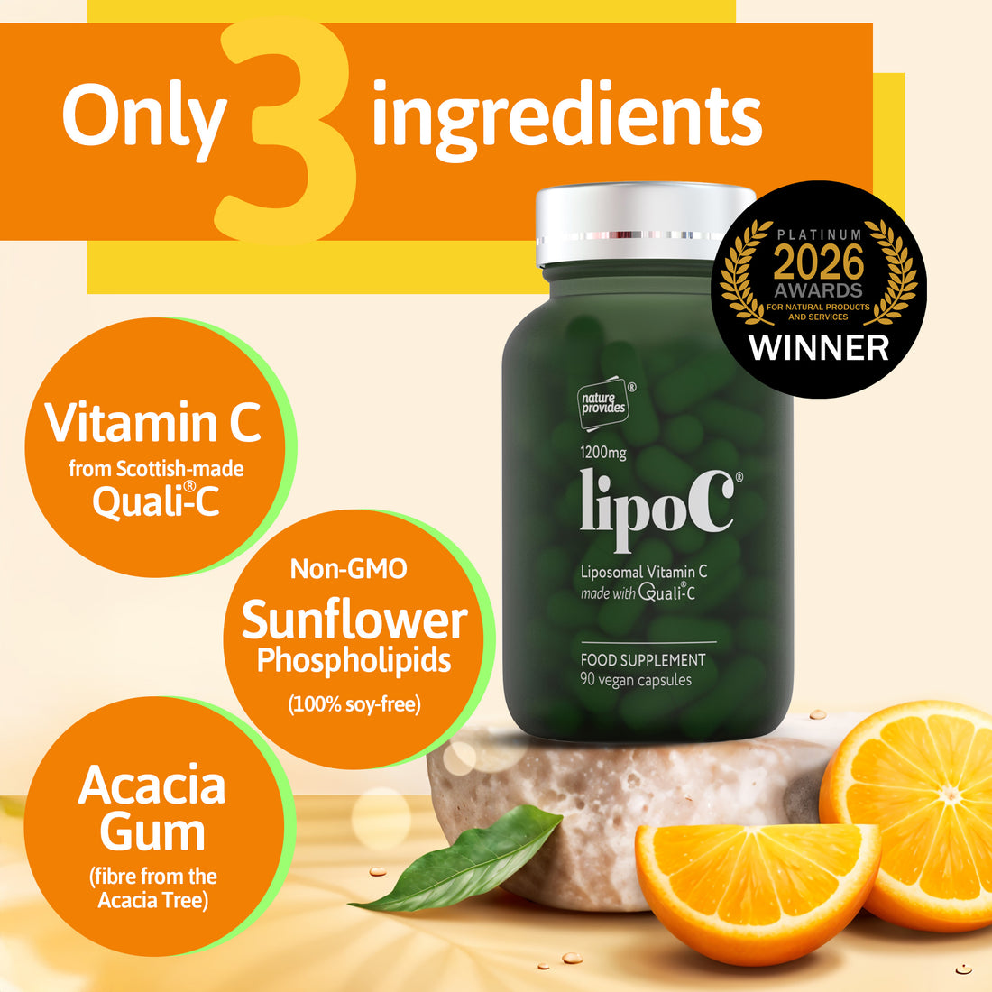 lipoC® (1200mg) Vitamine C liposomale avec Quali-C® - 90 Capsules