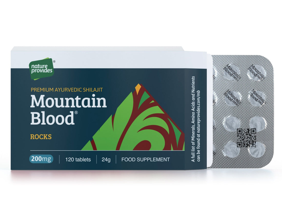 Mountain Blood® Rocks - Premium Ayurvedic Shilajit - 120 x 200mg tablets - Nature Provides