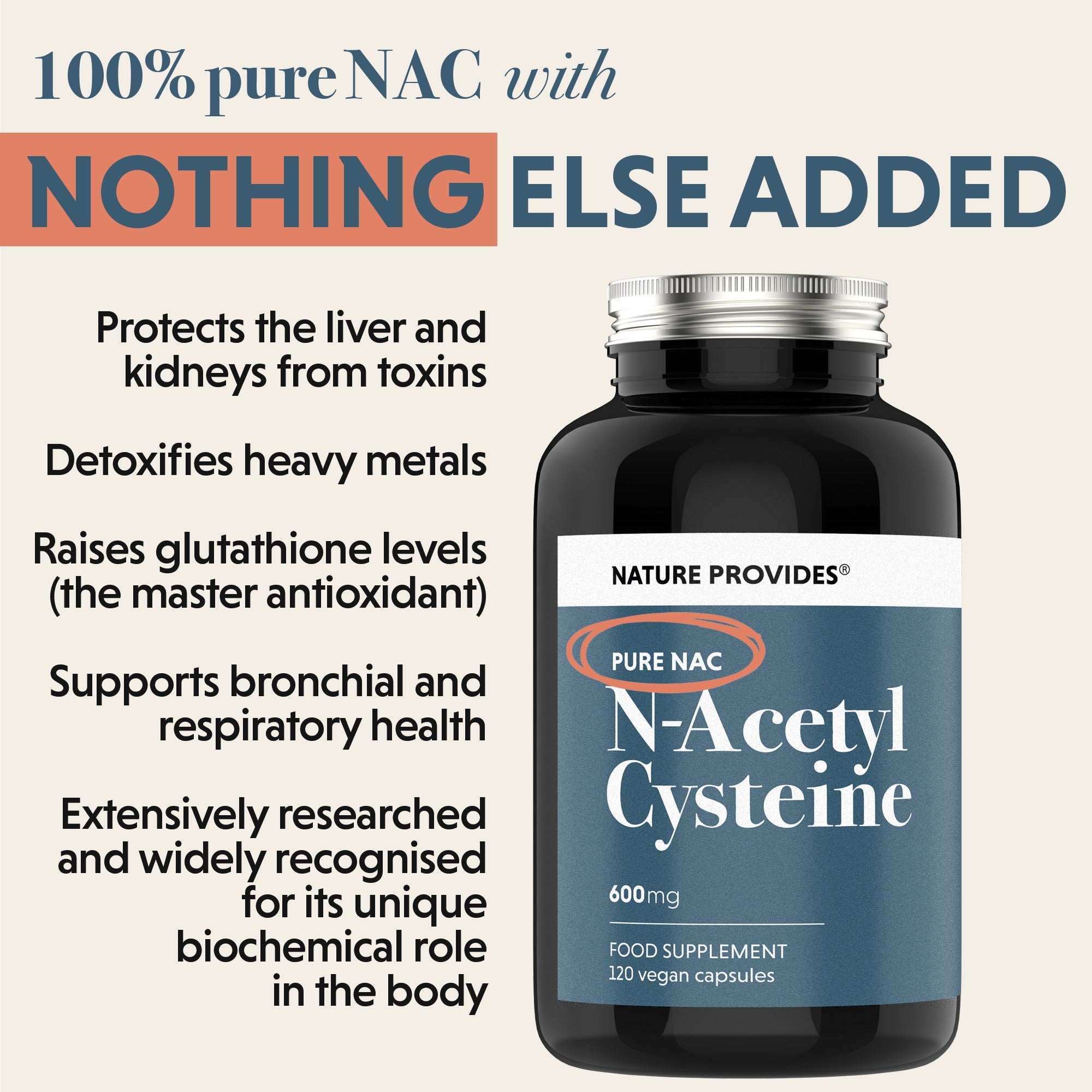 NAC (600mg) Pure N - Acetyl Cysteine - 120 Capsules - Nature Provides